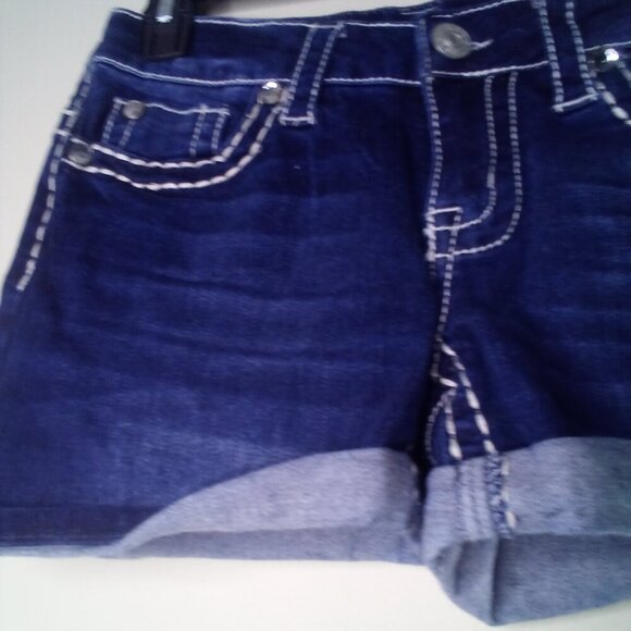 Knox Rose Shorts Women 2 Midi Short Button Pocket Large Stitching Roll Hem Blue - Picture 4 of 13